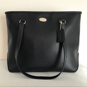 COACH Zip Top CROSSGRAIN Navy LEATHER TOTE